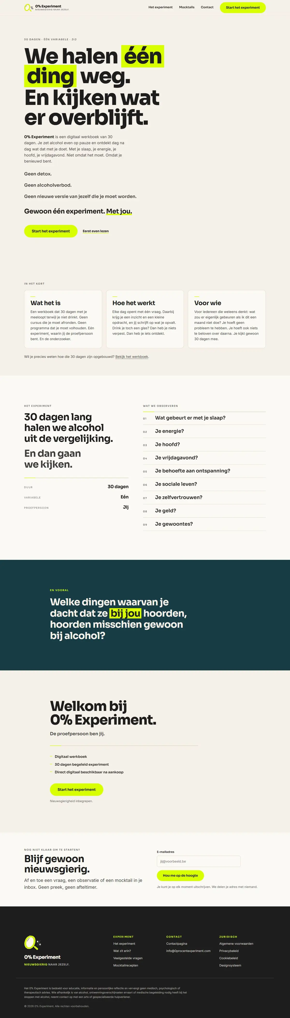 0% Experiment homepage on desktop