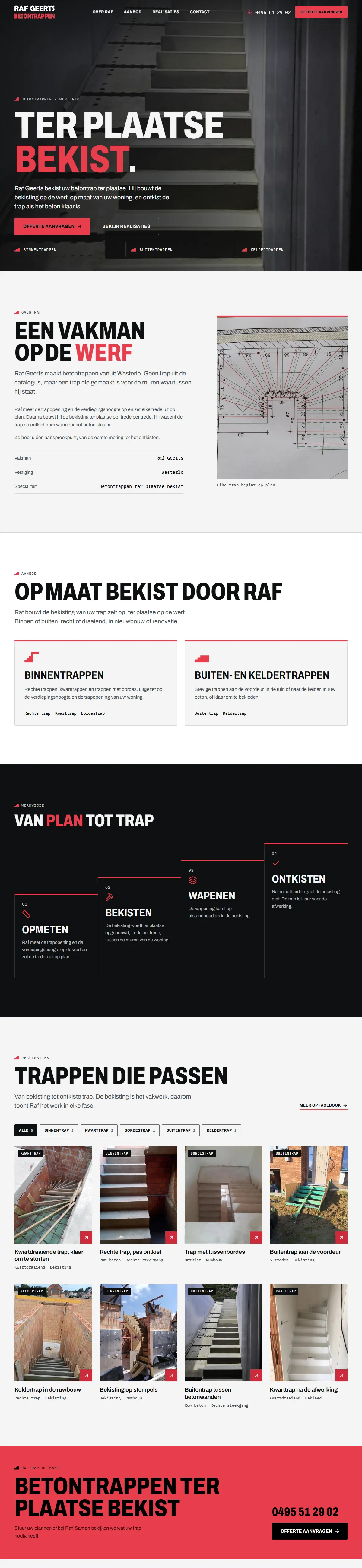 The full Raf Geerts Betontrappen homepage on desktop