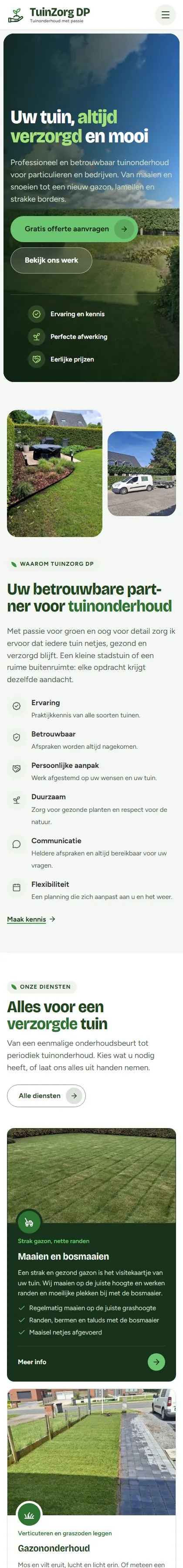 TuinZorg DP sur un téléphone, plus bas sur la page