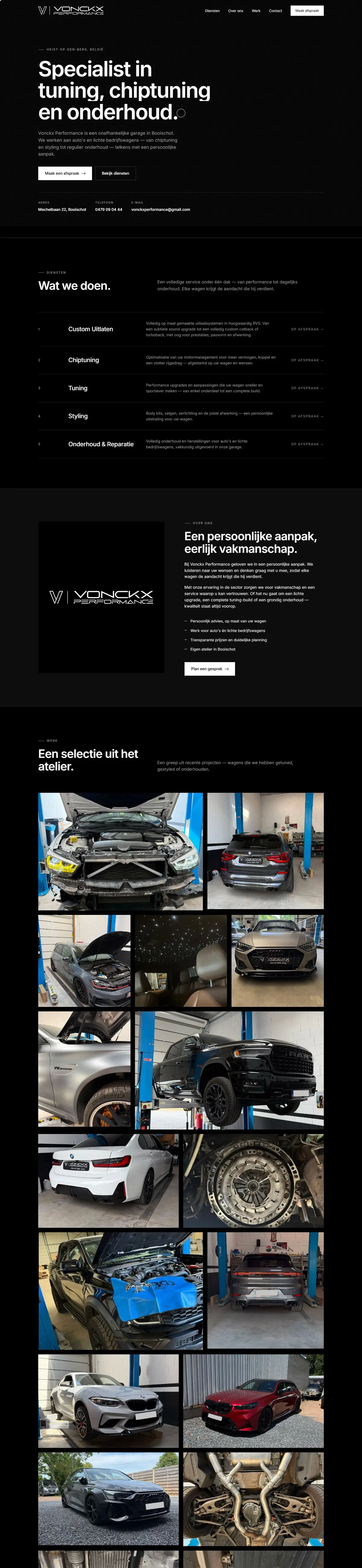 Vonckx Performance homepage on desktop