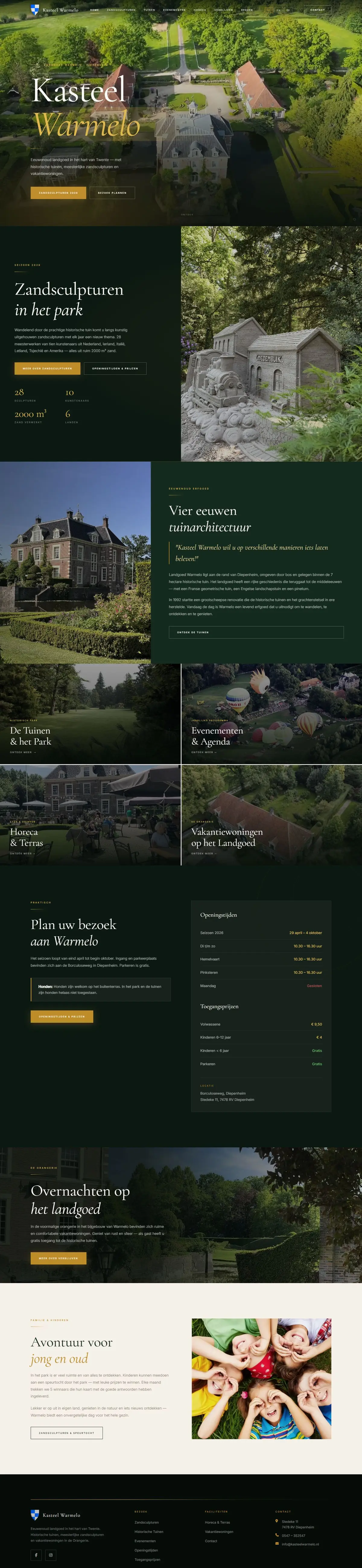 Kasteel Warmelo homepage on desktop