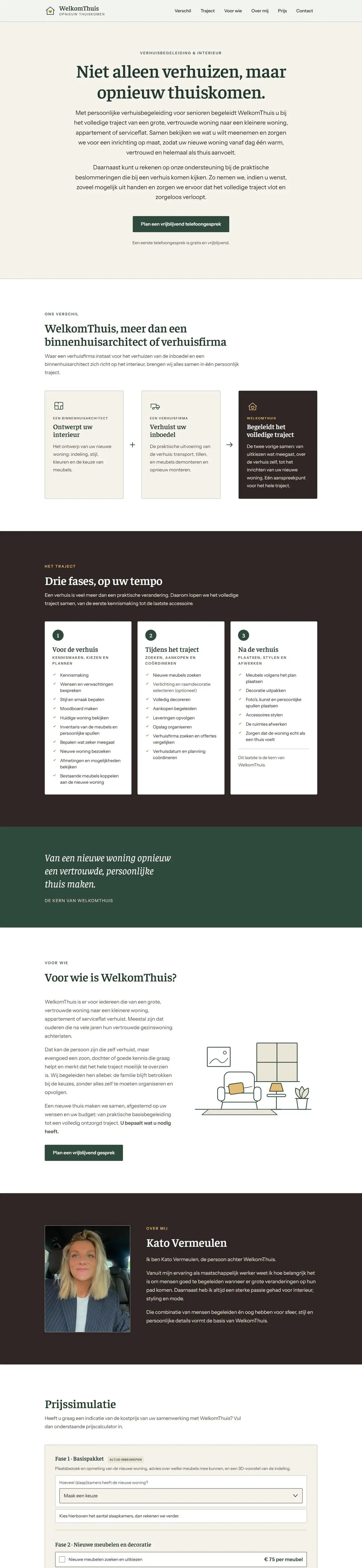 WelkomThuis homepage on desktop